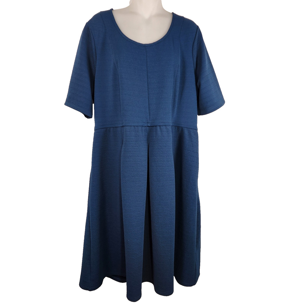 Lane Bryant Women Textured Fit & Flare Knee Length Dress Teal Blue Pockets 18/20